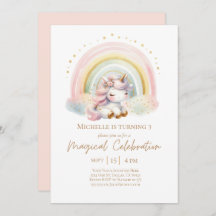 Cute Pink Unicorn with Rainbow Birthday