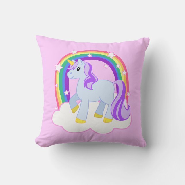 Cute Pink Unicorn with Sparkly Rainbow Cushion (Front)