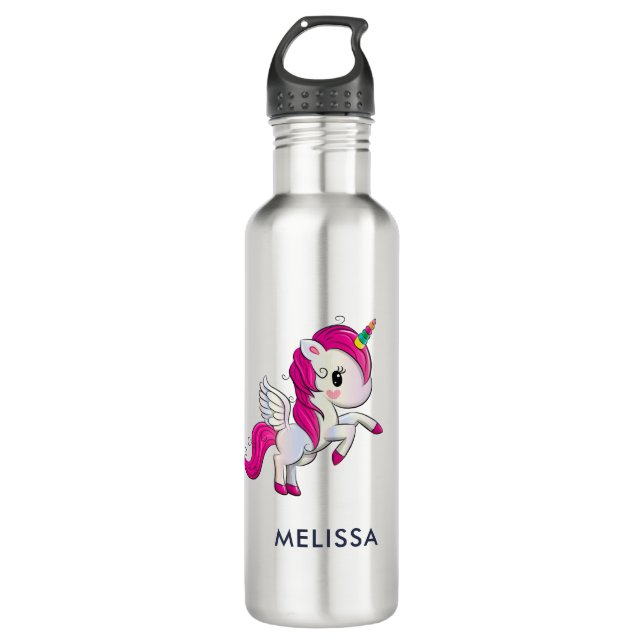 Cute Pink Unicorn with Wings 710 Ml Water Bottle (Front)