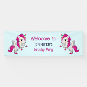 Cute Pink Unicorn with Wings Birthday Banner