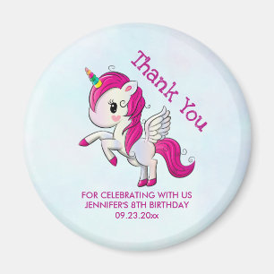 Cute Pink Unicorn with Wings Birthday Magnet