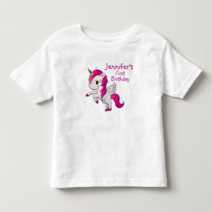 Cute Pink Unicorn with Wings Birthday Toddler T-Shirt