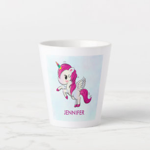 Cute Pink Unicorn with Wings Latte Mug