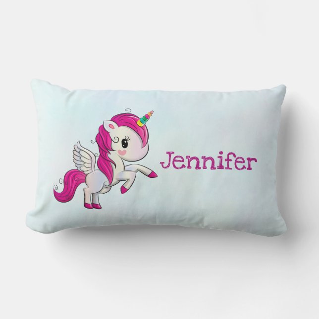 Cute Pink Unicorn with Wings Lumbar Cushion (Front)