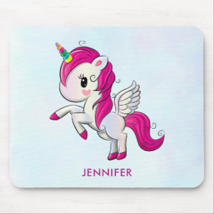 Cute Pink Unicorn with Wings Mouse Mat