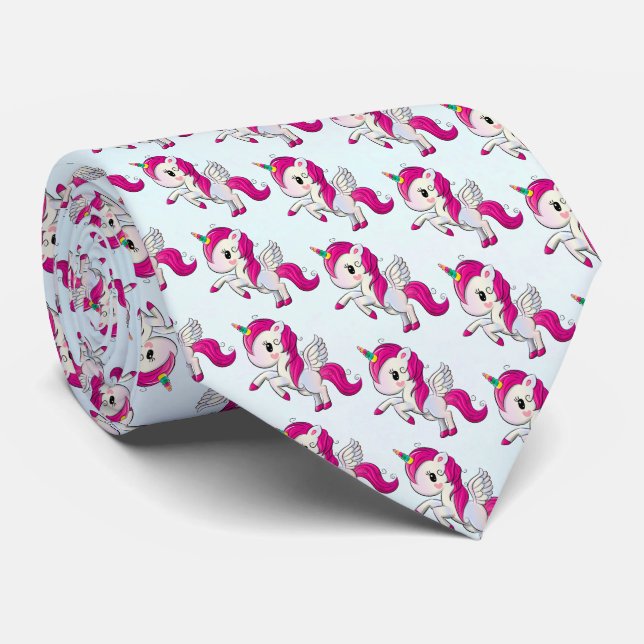 Cute Pink Unicorn with Wings Pattern Tie (Rolled)