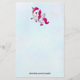 Cute Pink Unicorn with Wings Stationery