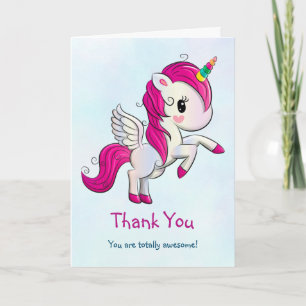Cute Pink Unicorn with Wings Thank You Card