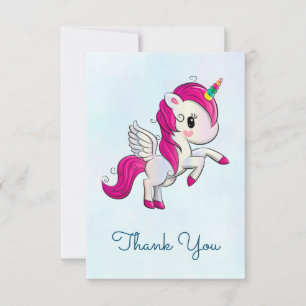 Cute Pink Unicorn with Wings Thank You Card