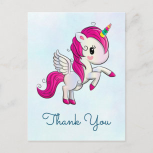 Cute Pink Unicorn with Wings Thank You Postcard