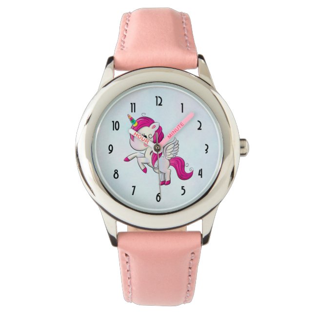 Cute Pink Unicorn with Wings Watch (Front)