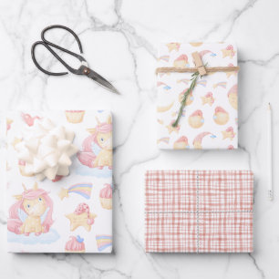 Cute Pink Unicorn Wrapping Paper Sheet