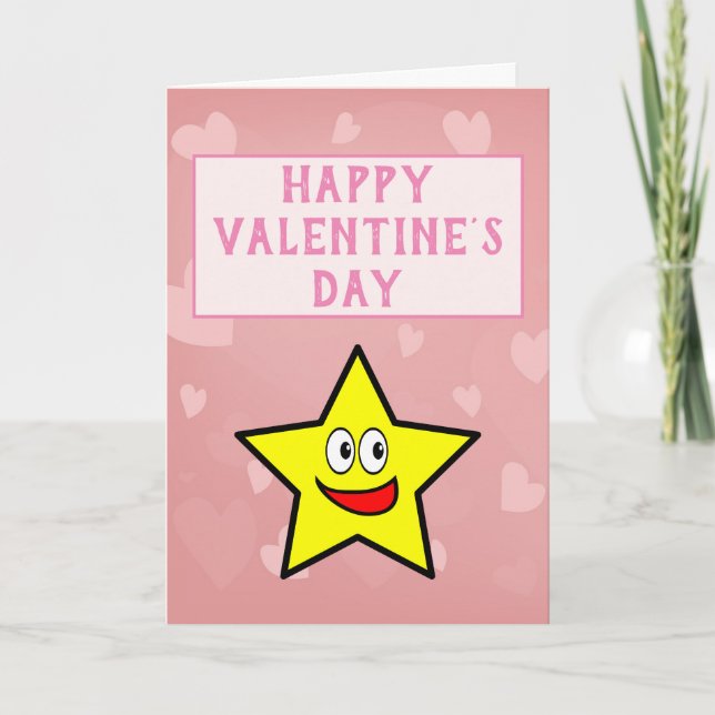 Cute Pink Valentine's Day Hearts Gold Star Holiday Card (Front)