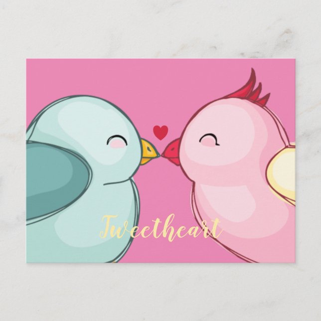 Cute Pink Valentines Day Love Birds Postcard (Front)