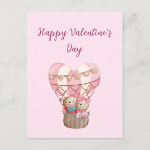 Cute pink Valentine's Day teddy bear balloon Postcard