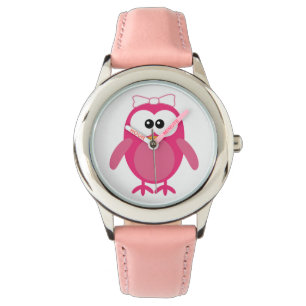 Cute Pink Vector Owl with Ribbon Watch