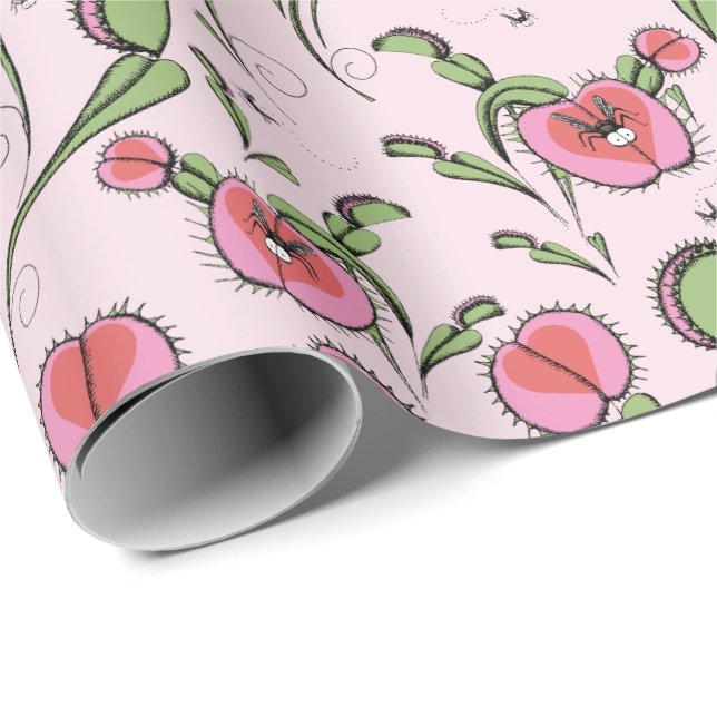 Cute Pink Venus Flytrap Stuck on Your Love Wrapping Paper (Roll Corner)