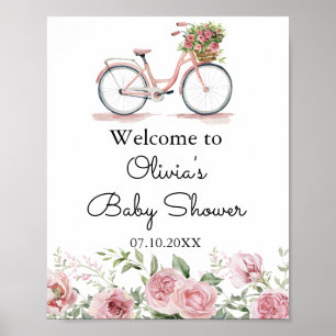 Cute Pink Vintage Bicycle Girl Baby Shower Poster