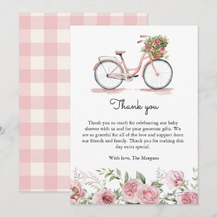 Cute Pink Vintage Bicycle Girl Baby Shower Thank You Card