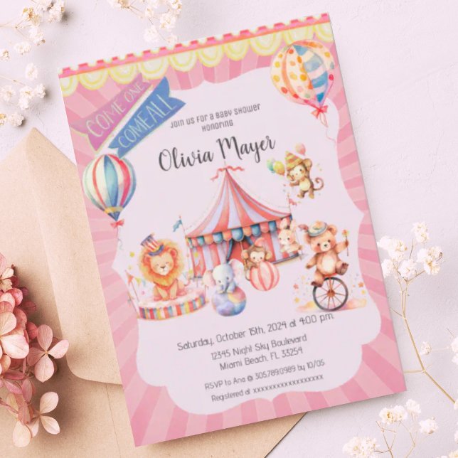 Cute Pink Vintage Carnival Circus Baby Shower  Invitation (Creator Uploaded)