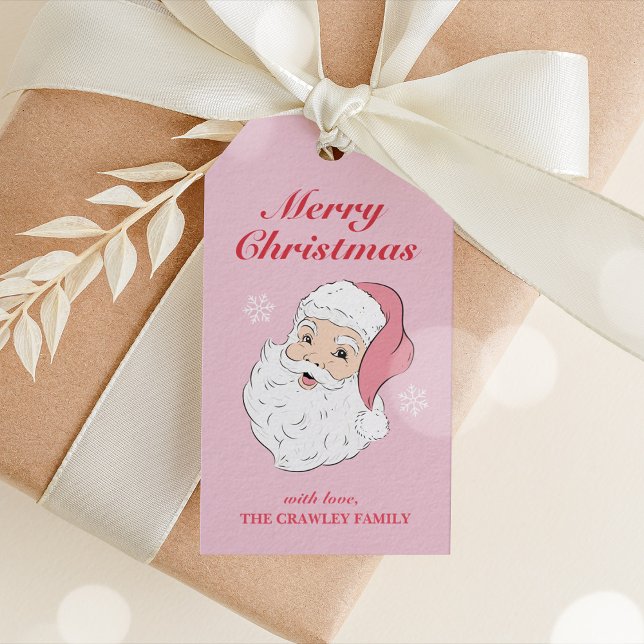 Cute Pink Vintage Santa Christmas Gift Tag (Pink vintage Christmas gift tag)