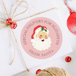Cute Pink Vintage Santa Claus Christmas Classic Round Sticker<br><div class="desc">Cute vintage Santa Claus Christmas stickers with a pink background! Fun for wrapping your kids Christmas gifts. Comes in a variety of colours. Designed for you by Blackberry Boulevard.</div>