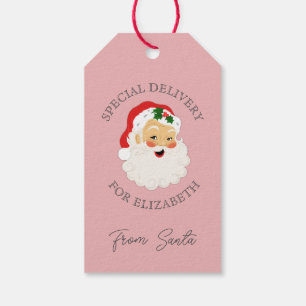 Cute Pink Vintage Santa Claus Christmas Gift Tags