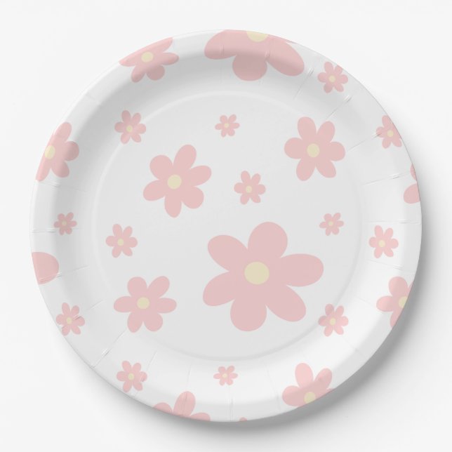 Cute Pink Warm Daisies  Paper Plate (Front)