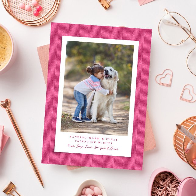 Cute pink warm fuzzy Valentine's Day pet photo Holiday Card (Creator Uploaded)