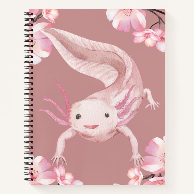 Cute Pink Watercolor Axolotl Spiral Notebook (Front)