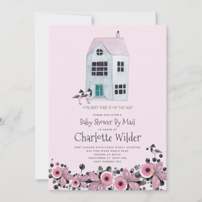Cute Pink Watercolor Baby Girl Shower By Mail Invitation (Front)