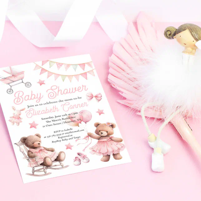 Cute Pink Watercolor Baby Girl Shower Invitation | Zazzle