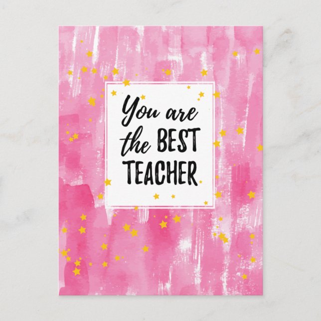 Cute Pink Watercolor Best Teacher Appreciation Postcard (Front)