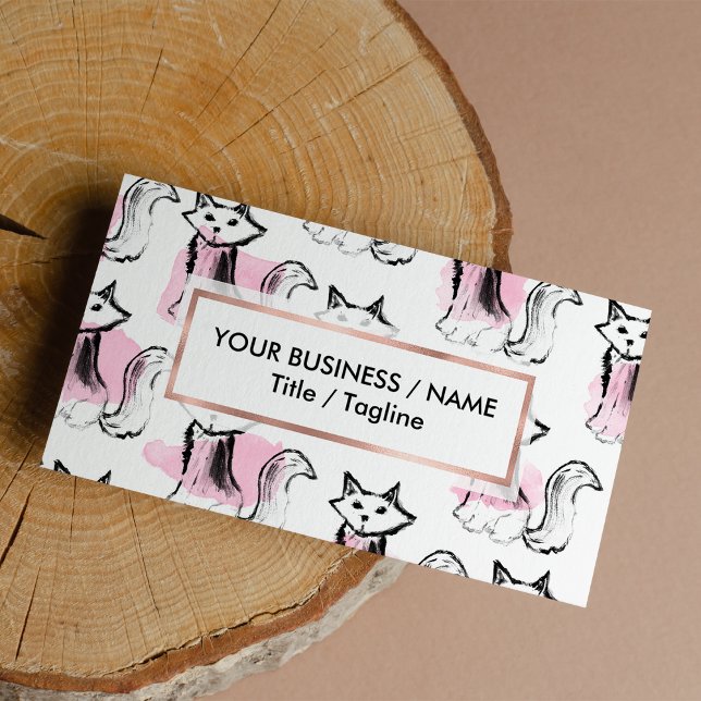 Cute pink watercolor black brushstrokes cats trend business card (Cute pink watercolor black brushstrokes cats trend business )