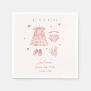 Cute Pink Watercolor Boho Clothes Girl Baby Shower Napkin