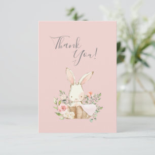 Cute Pink watercolor Bunny Baby Shower Thank You C Card