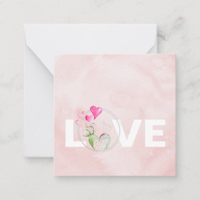 Cute Pink Watercolor Cactus Valentines Day Card (Front)