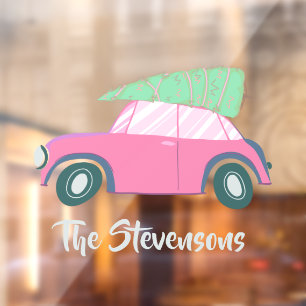 Cute Pink Watercolor Car Xmas Tree Personalised  Window Cling