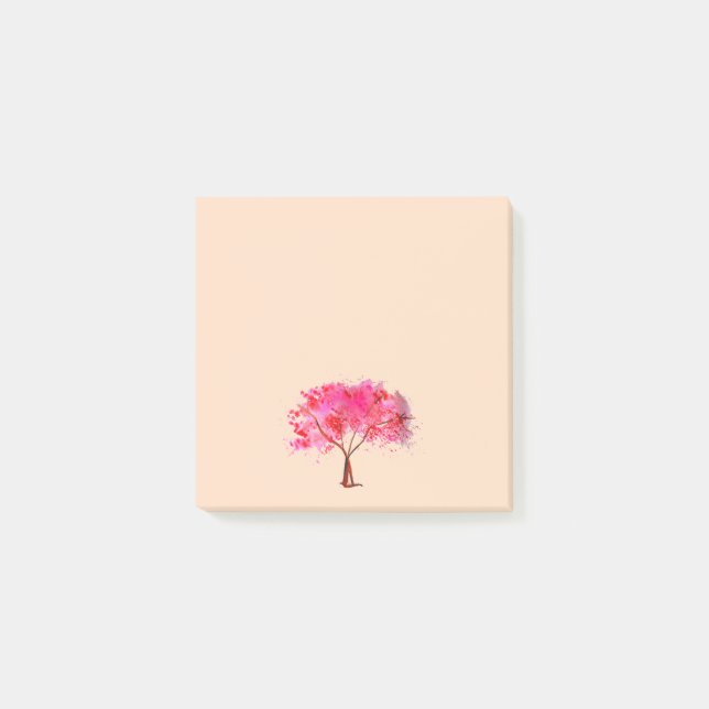 Cute pink watercolor cherry blossom stationery post-it notes (Front)