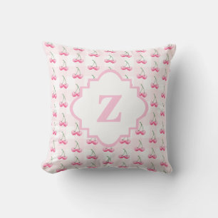 Cute Pink Watercolor Cherry Gingham Pattern Cushion