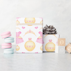 Cute Pink Watercolor Crown Princess Wrapping Paper