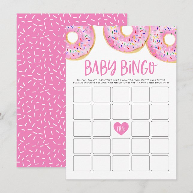 Cute Pink Watercolor Doughnuts Baby Shower Bingo Enclosure Card (Front/Back)