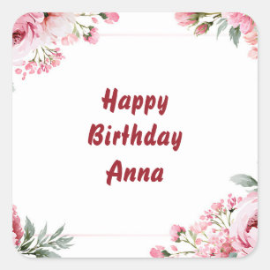 Cute Pink Watercolor Elegant Flowers For Her Square Sticker