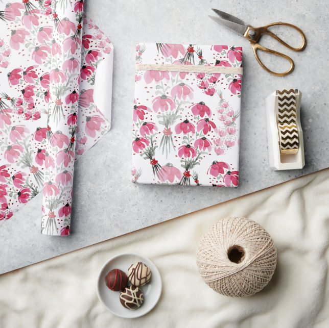Cute Pink watercolor Floral Hand-painted Wrapping Paper (Crafts)