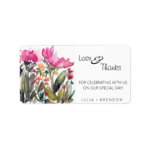 Cute Pink Watercolor Flower Return Address Label