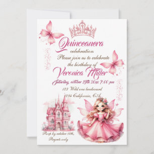 Cute pink watercolor girly castle fairy princess invitation