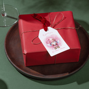 Cute Pink Watercolor Gnome Valentine Day Gift Tags