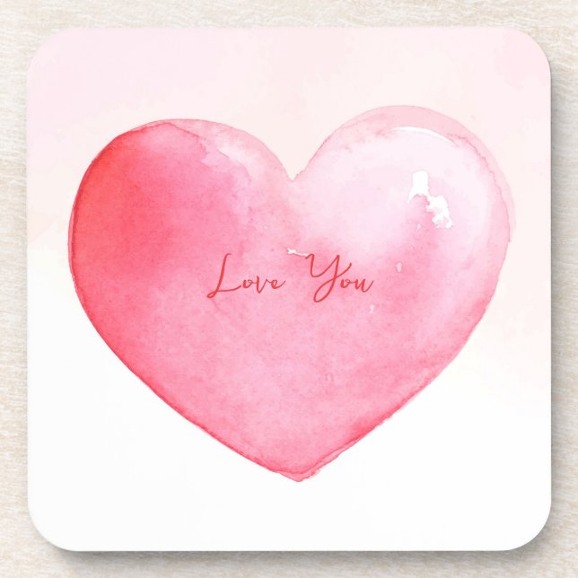Cute pink watercolor heart coaster (Front)