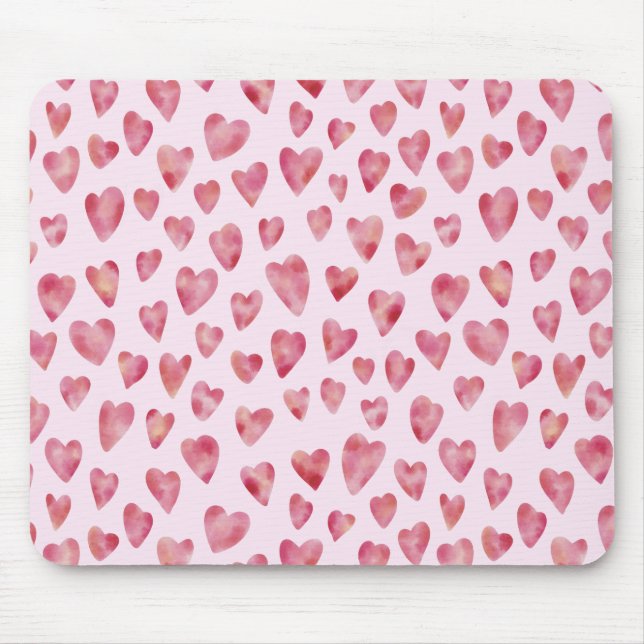 Cute Pink Watercolor Heart pattern Mouse Mat (Front)