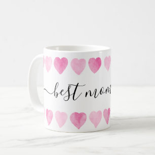 Cute Pink Watercolor Hearts Best Mum Ever Coffee Mug